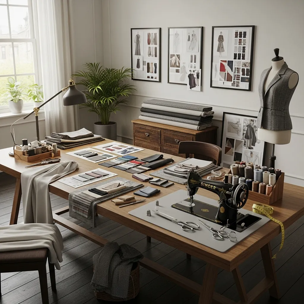 Elegant tailoring workspace with fabric samples